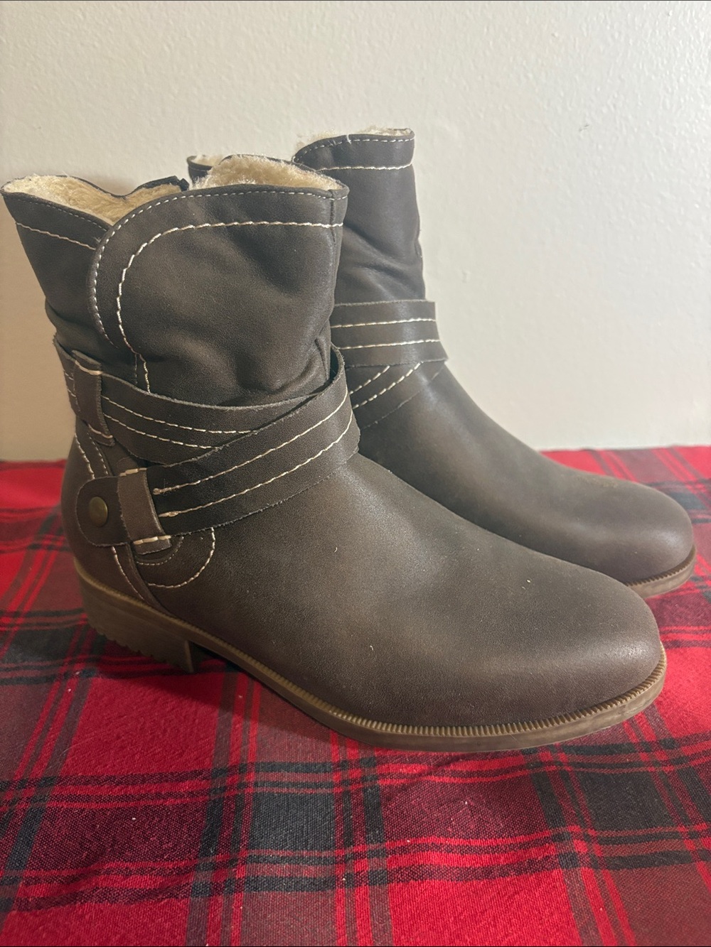 Women's Brown Ankle Booties with Strap Detail